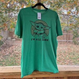 Star Wars Women's Din Grogu Green "I'm All Ears" Tee Shirt Size L. NEW